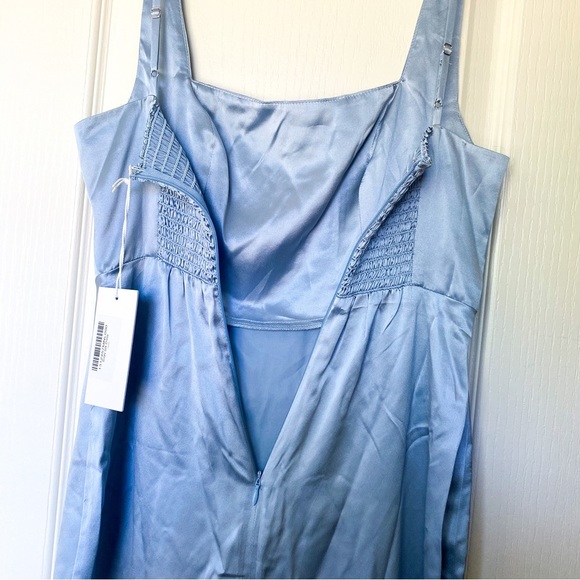 Reformation Dress Solay Silk Blue Slit Wedding Corset Maxi Mineral 0 NWT - Picture 7 of 10